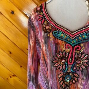 Lucky & Coco NWT Resortwear Purple Beaded V-Neck Tunic Top Sequin Coverup